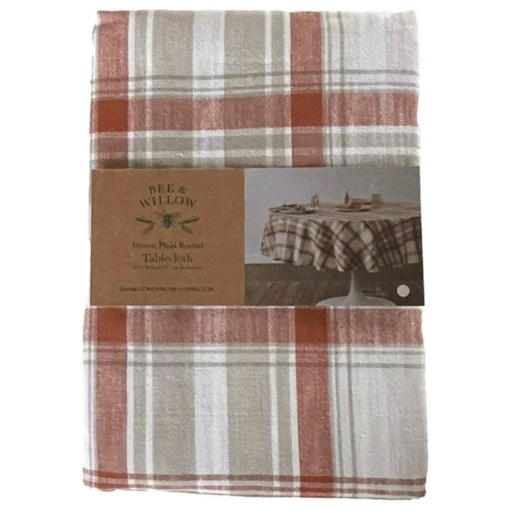 Bee & Willow Woven Autumn Plaid Fabric Tablecloth 70" Round